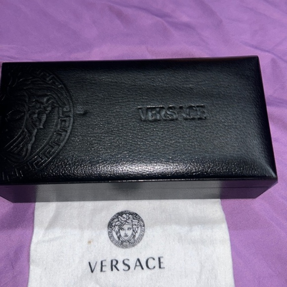 Black Versace Designer Sunglasses retail display case leather authentic high